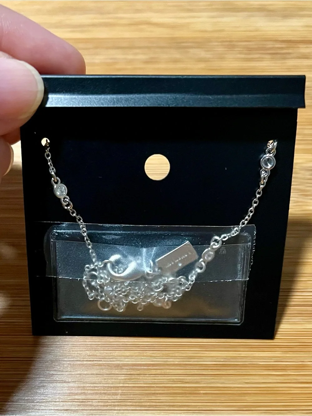 Coach Silver Tone 3D Heart Charm Pendant Necklace w/ Crystals Signature C Logos